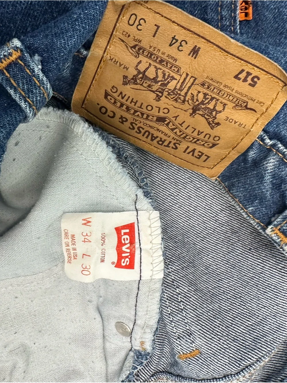 Vintage 1991 Levi's 517 Orange Tab Bootcut Jeans Made in USA Fits W32 L29